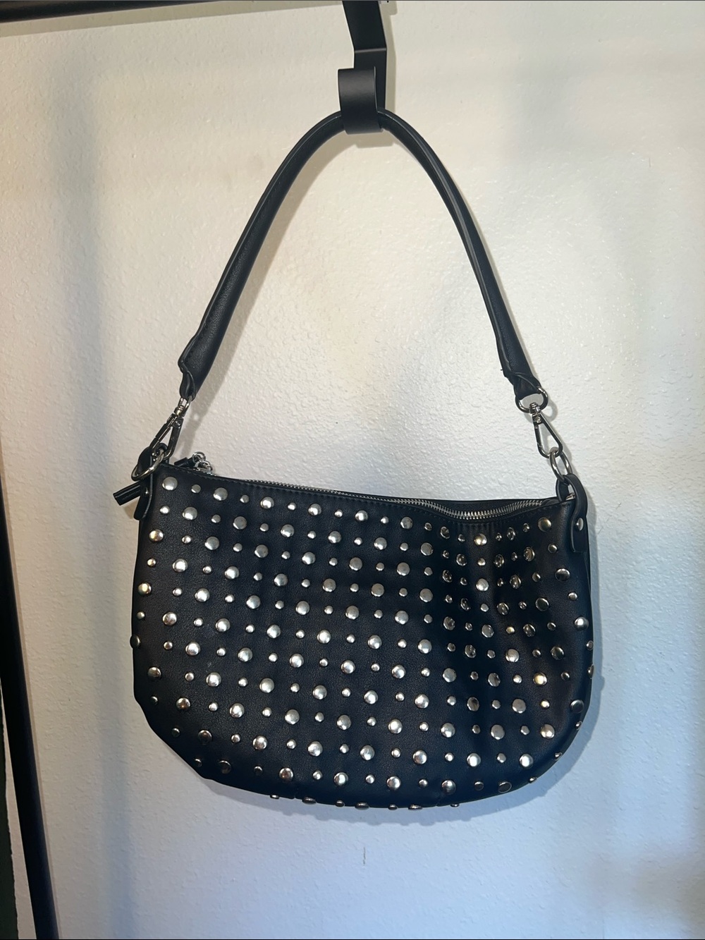 Studded Black Shoulder Bag - Sleek Women's Handbag